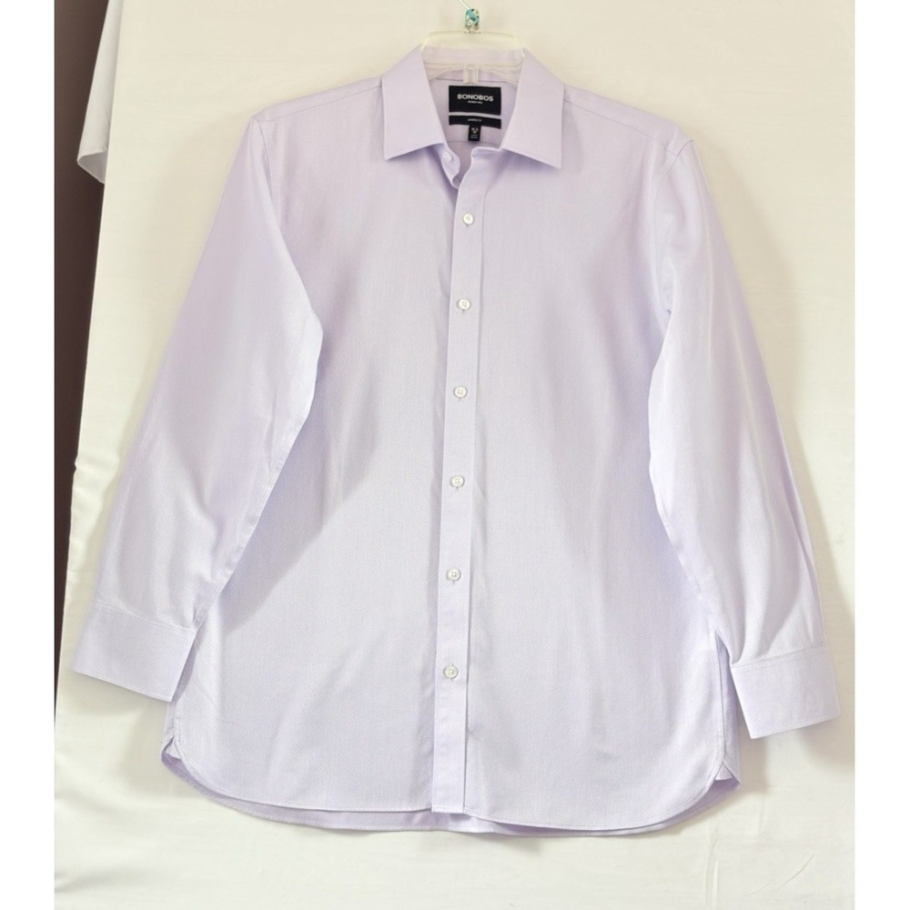 Bonobos Dress Shirt 16.5 33 Purple Check Tailored-Fit Long Sleeve Spread Collar